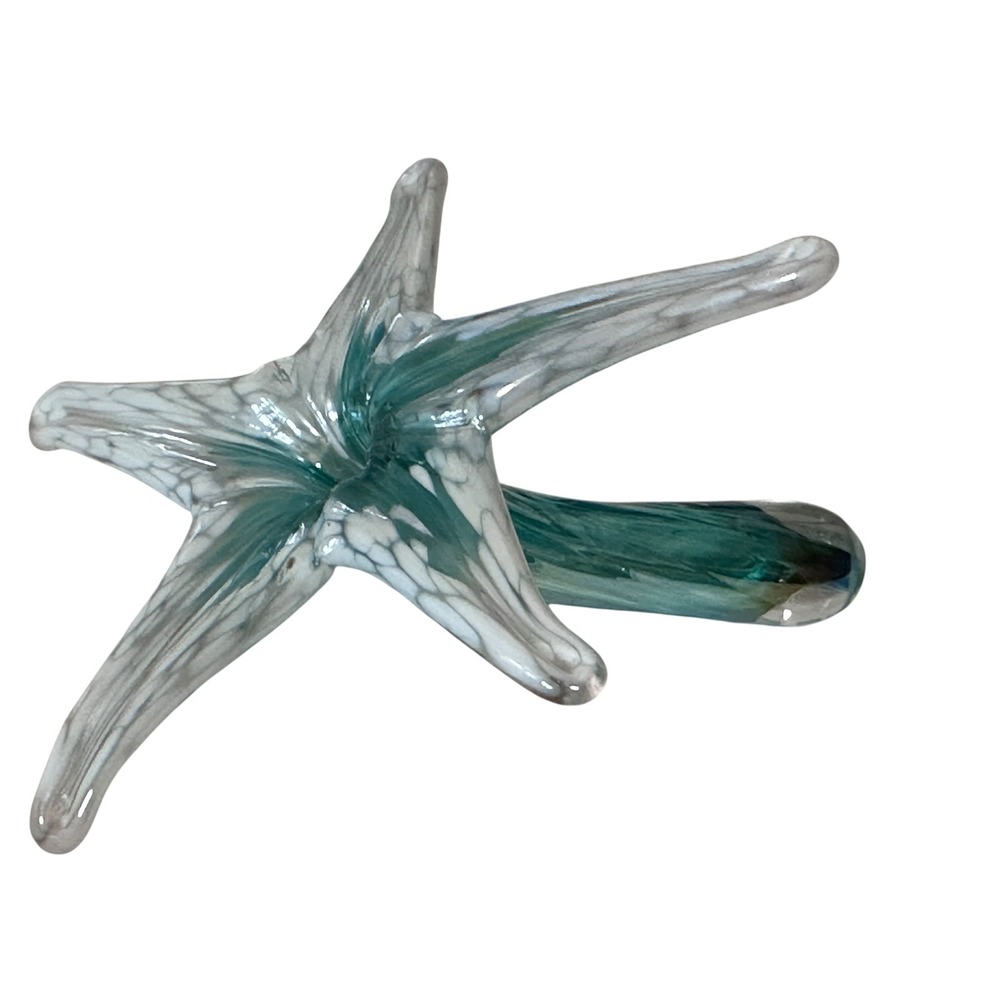 Unbranded Art Glass Starfish Figurine Teal White Coastal‎ Excellent Handblown